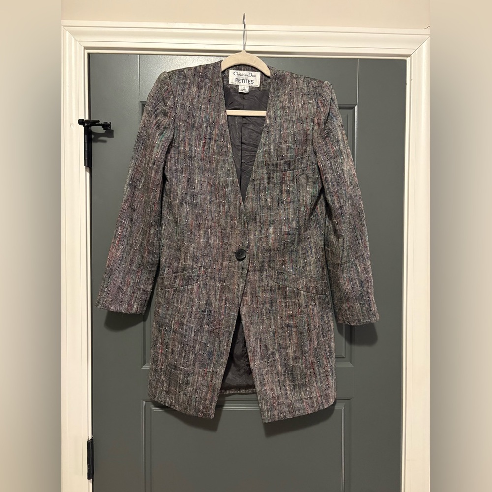 Vintage Christian Dior Petites Tweed Blazer Jacket Size 2
